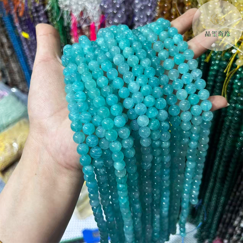 天然冰种A货高品质天河石圆珠散珠diy半成品手链项链饰品配珠