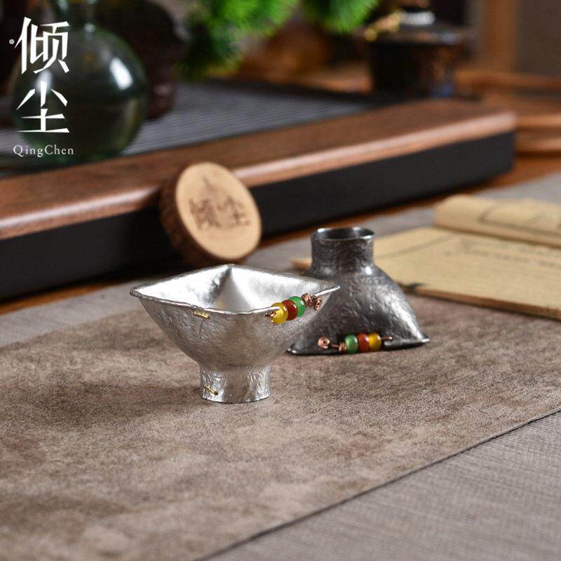 四方彩石纯锡导茶器 足锡手工茶漏 高颜值茶倒 手工做旧投茶器