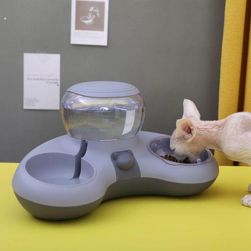 猫碗狗狗碗食盆自动饮水双碗猫咪食碗防打翻狗盆猫粮一体宠物用品