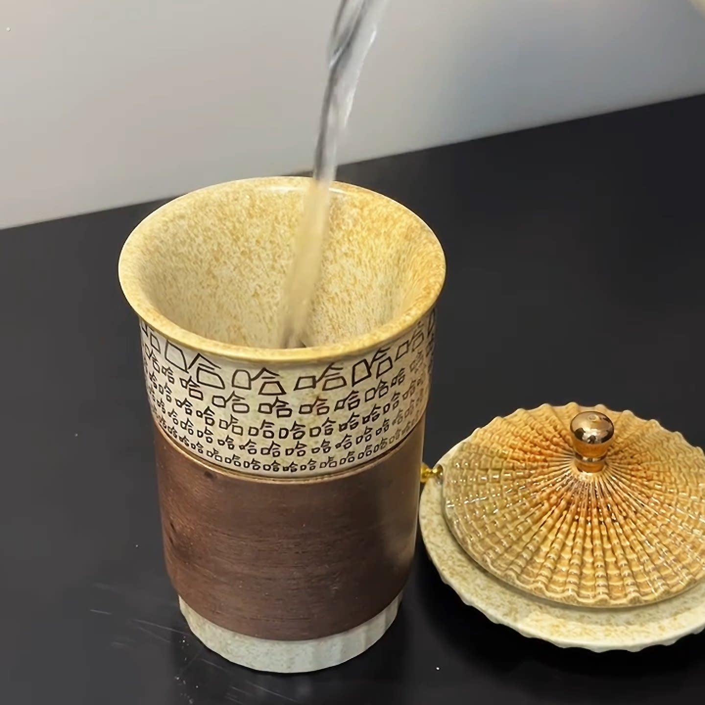 哈哈茶杯陶瓷茶水分离带茶漏带盖子中式国风文创大容量泡茶水杯