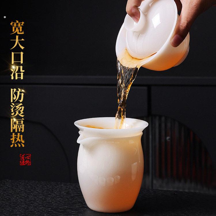 璞玉盖碗可悬停旋转不烫手陶瓷德化冰种玉瓷大号单个白瓷三才盖碗