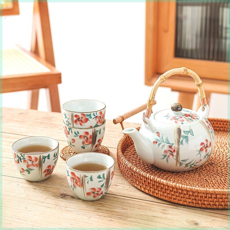茶具套装2024新款茶具套装手绘高温陶瓷5头茶具秋语田园风茶壶茶