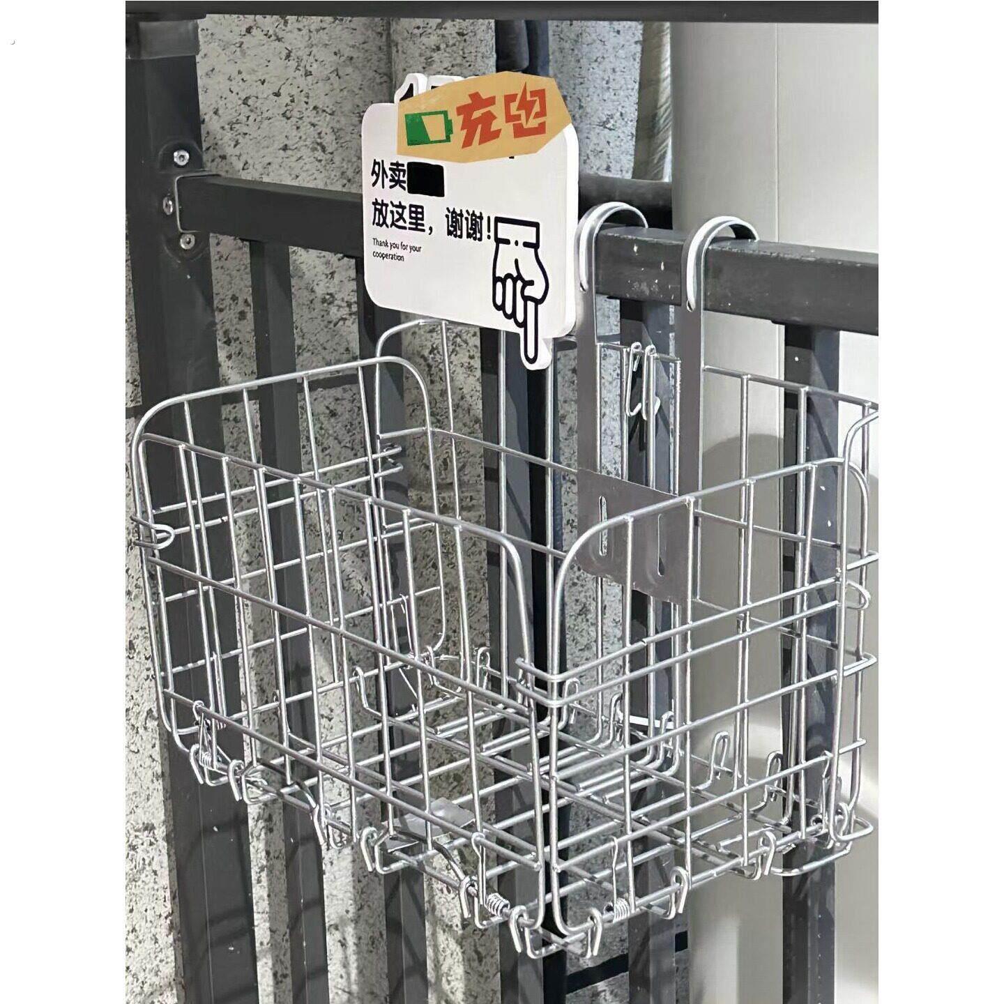 门口外卖挂餐神器大容量可折叠挂篮收纳筐前后可挂置物篮外卖篮子