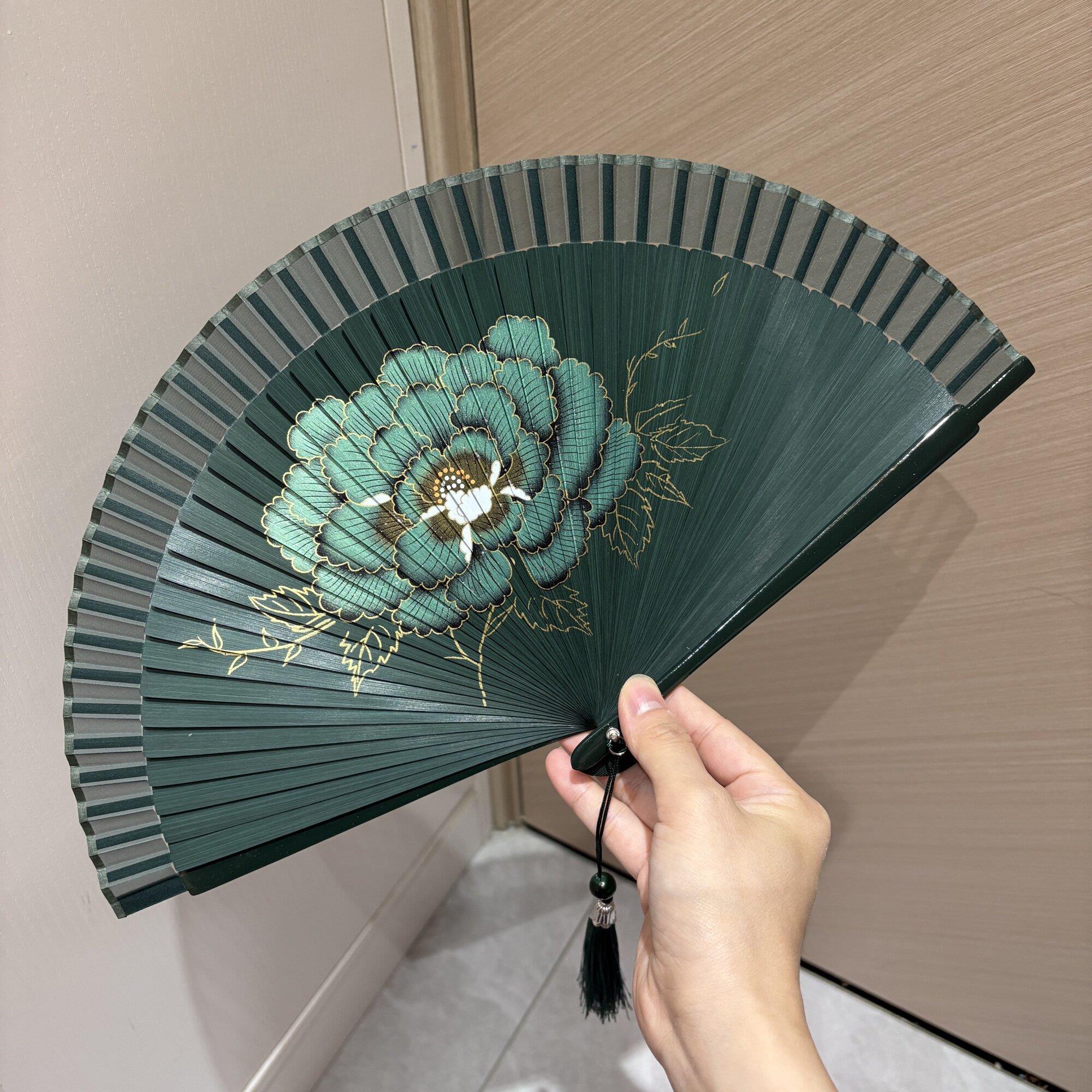 高档牡丹女士折叠扇子随身携带便携小扇子古风汉服旗袍折扇复古风