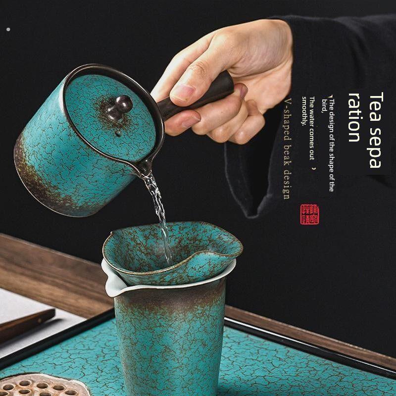 孔雀绿香蕉叶尖嘴公平杯陶瓷家用茶海滤茶隔板创意功夫茶具配件