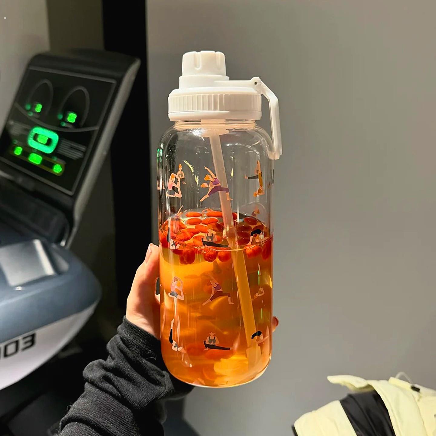 健身水杯大容量带吸管摇摇杯高硼硅玻璃杯户外便携式高颜值大水杯