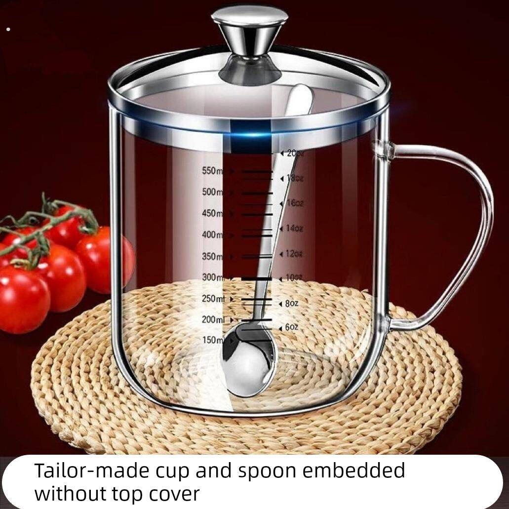 双刻度杯子透明耐高温计量杯带盖子高硼硅玻璃茶杯喝水杯手柄
