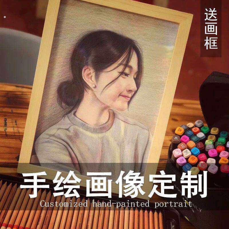 画像定制油画定制素描画像画画手绘肖像画人彩铅画实物手绘手工