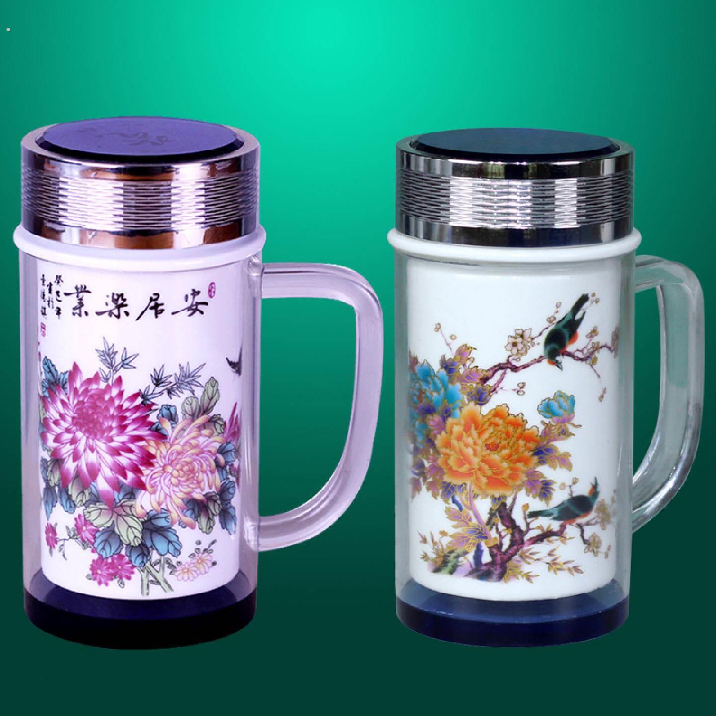 茶杯杯子水杯家用男士女生办公杯个人专用美容院陶瓷杯玻璃杯双层