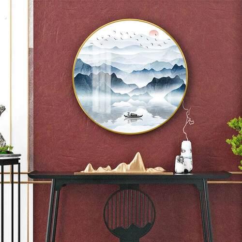 迎客松中式圆形山水画客厅餐厅挂画入户玄关装饰画沙发背景墙壁画