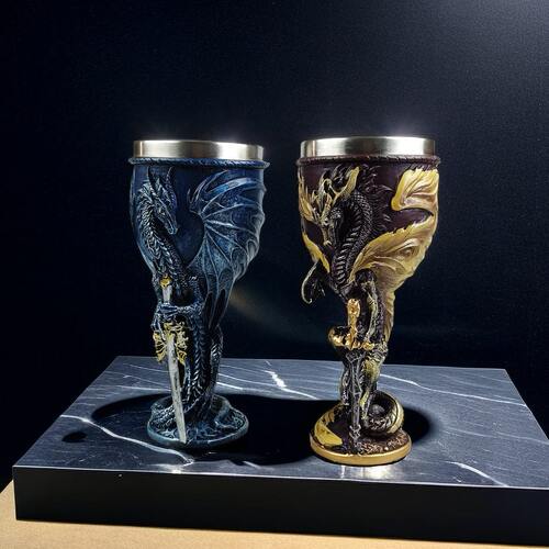 甄选跨境飞龙利剑脚杯3D立体图案盘龙酒杯不锈钢内胆酒店摆设