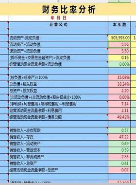 甄选财务会计报表分析电子表格合并报表模板杜邦财务比率指标税负