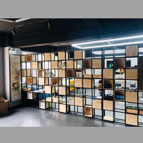 甄选隔断书架铁艺置物架美式落地屏风客厅实木装饰展示架公室收纳