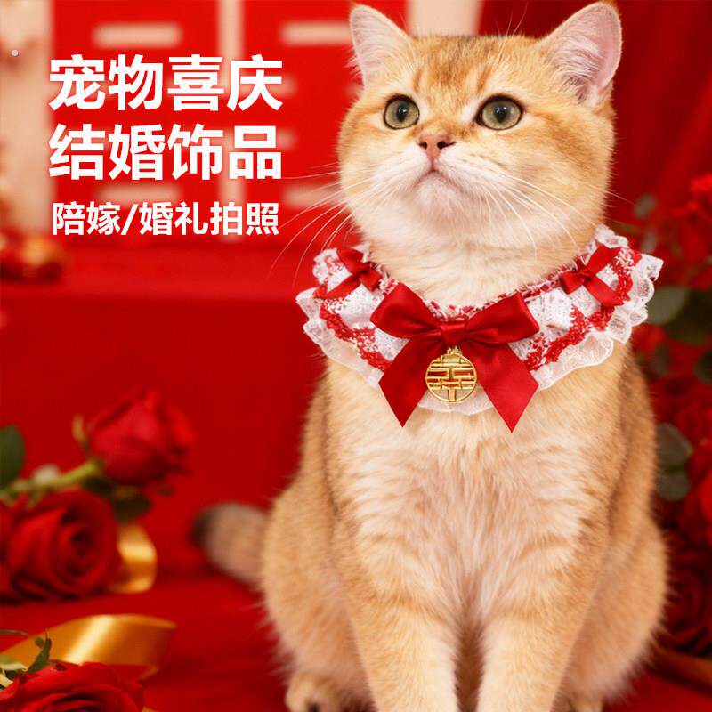 猫咪围脖宠物陪嫁装饰围兜结婚喜庆项圈小型狗狗蝴蝶结宠物口水巾