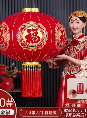 太阳能大红灯笼新款大门阳台灯笼新年长杆灯笼户外六面福灯笼福字