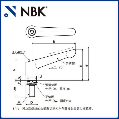 甄选NBK LDM-W 夹紧手柄弹簧垫圈装入把手可锁定调节旋转机械配件