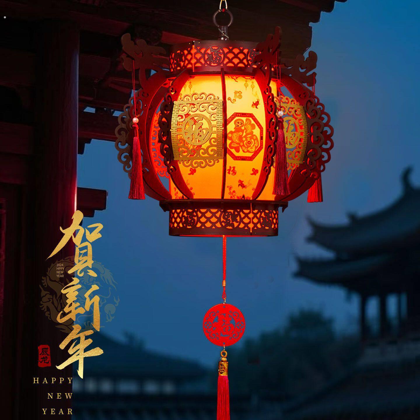 新年六角宫灯阳台红灯笼吊灯中国风彷古建筑门头挂饰木质大门灯笼