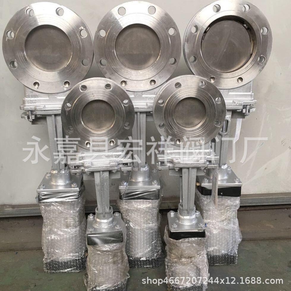 甄选PZ673HX气动刀型闸阀硬密封铸钢法兰刀闸阀DN100耐磨浆液阀插