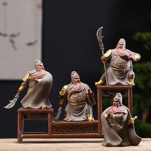 甄选紫砂关公茶宠摆件陶瓷三国人物关羽关云长家居装饰摆设茶具配