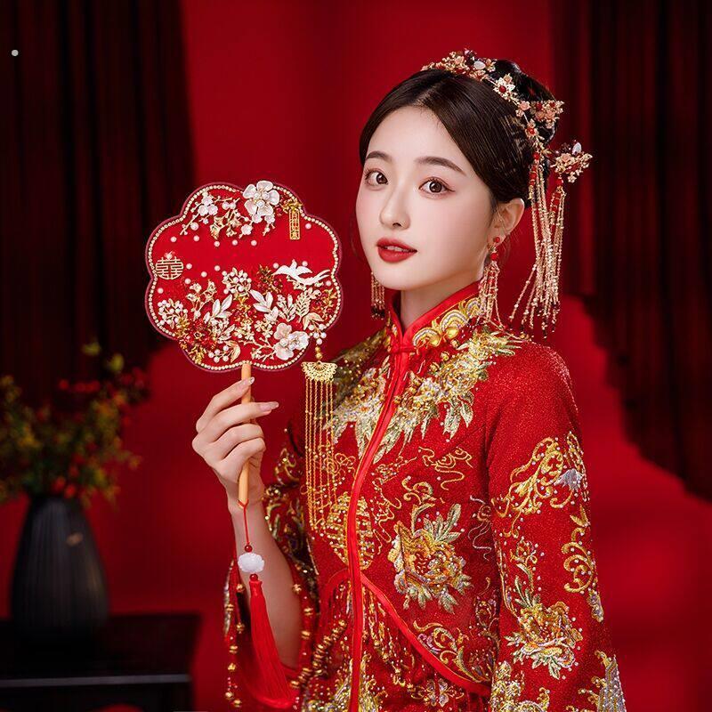 团扇结婚新娘抖音小红书中式婚礼成品手工古风秀禾扇子喜扇