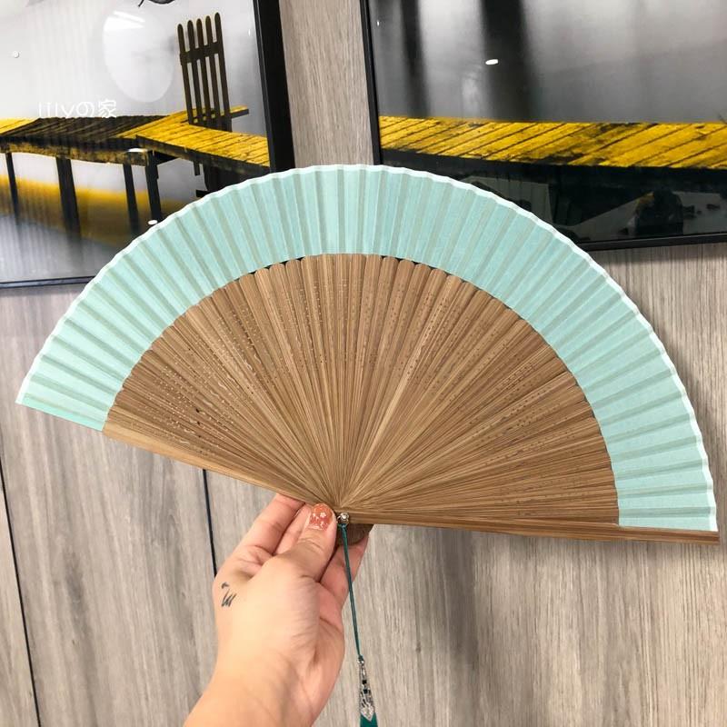7寸日式和风折扇纯色真丝竹扇礼品扇男女夏季汉服折叠扇可携式扇