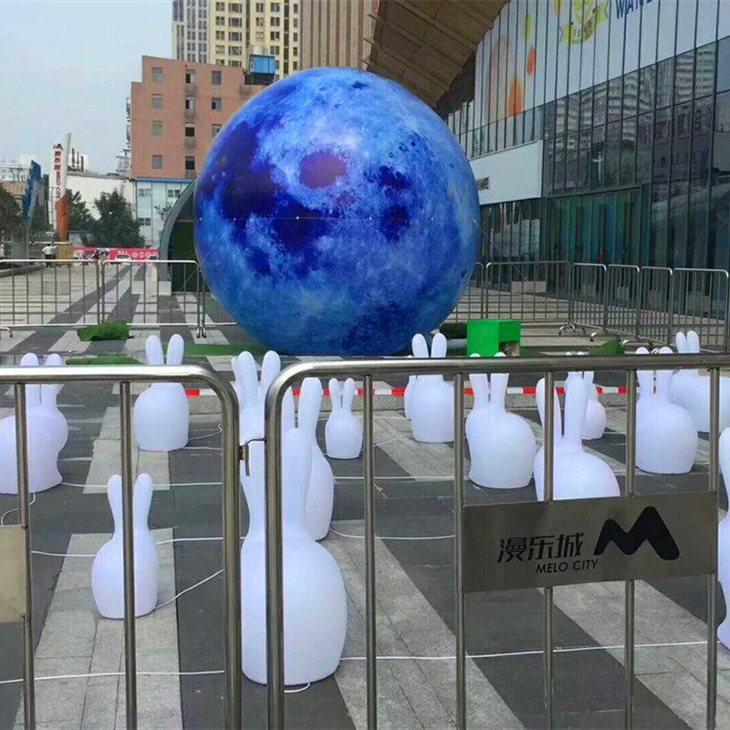 定制中秋充气月球气模发光玉兔卡通模型月饼大型加厚PVC月亮气模