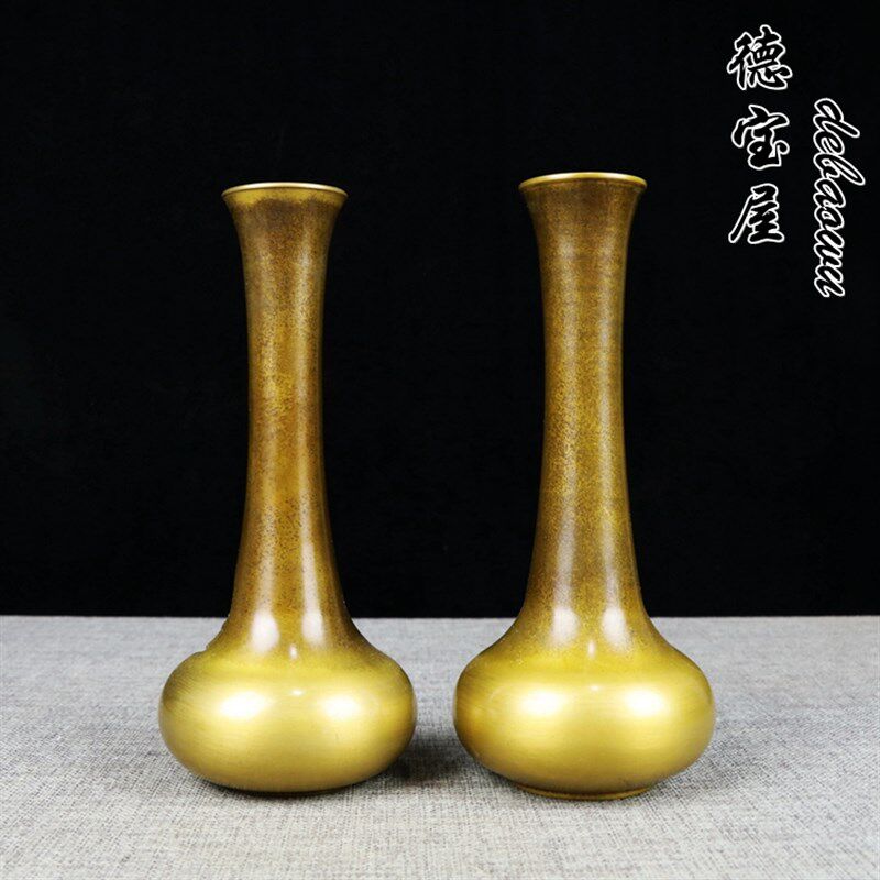 纯铜家居客厅工艺品中式复古办公室装饰插花干花瓶床头柜创意摆件