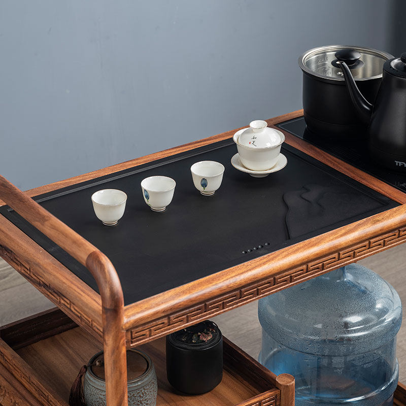 移动茶桌家用小茶台胡桃木实木茶车烧水壶一体新中式茶柜功夫茶具