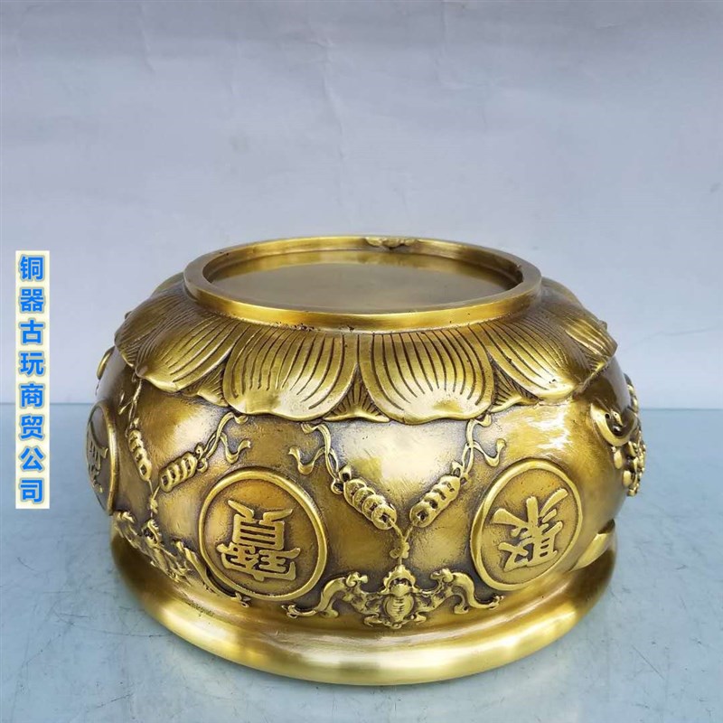 纯铜聚宝盆摆件实心黄铜聚宝盆家居装饰品五福铜盆摆设开业礼品