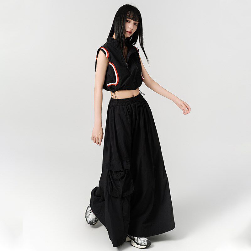LOUZING休闲登山套装女2025新款夏显瘦科技感马甲工装a字半身裙潮