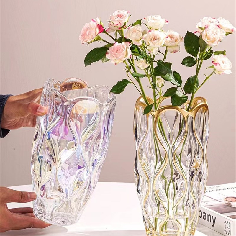 花瓶摆件轻奢创意透明水晶玻璃客厅风插花鲜花高级感餐桌装饰