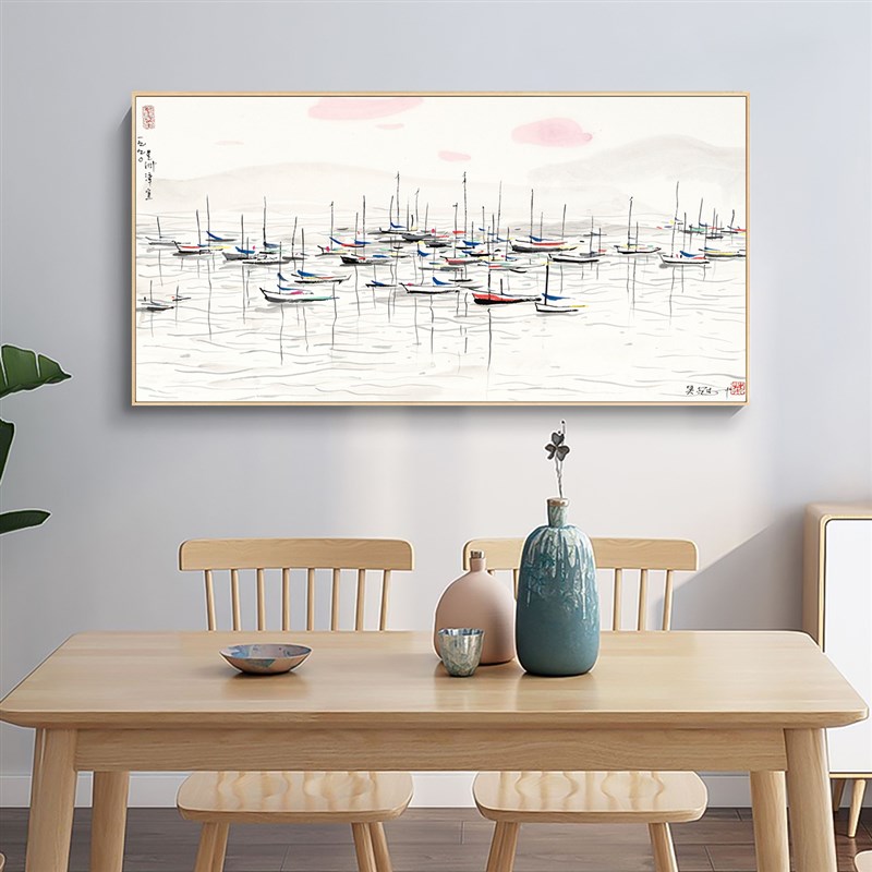 吴冠中水墨画新中式横版客厅装饰画国画餐厅墙面壁画书房风景网红