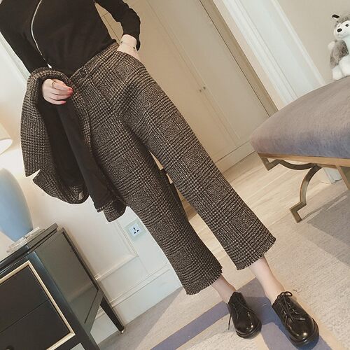 【单马夹裤子】春秋马甲女外搭时尚中长款大码气质毛呢格子外套潮