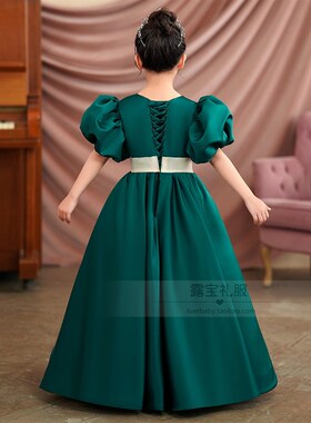 女童礼服绿色公主裙小女孩婚纱钢琴演奏演出服儿童高端主持晚礼服