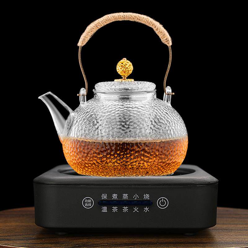 加厚铜把玻璃锤纹壶煮茶壶黑晶炉烧水壶白茶煮茶器煮茶炉套装家用