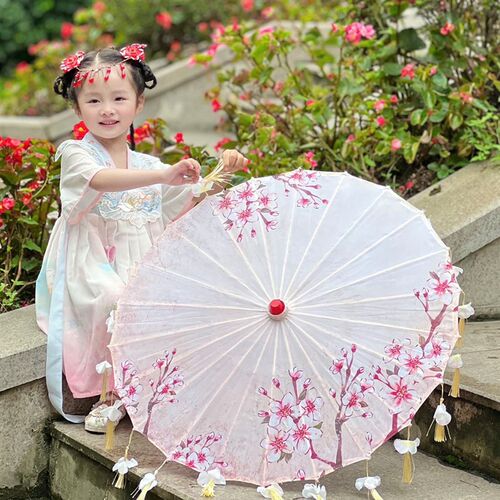 花瓣流苏小号儿童伞汉服舞蹈演出道具装饰摄影伞旗袍走秀油纸伞