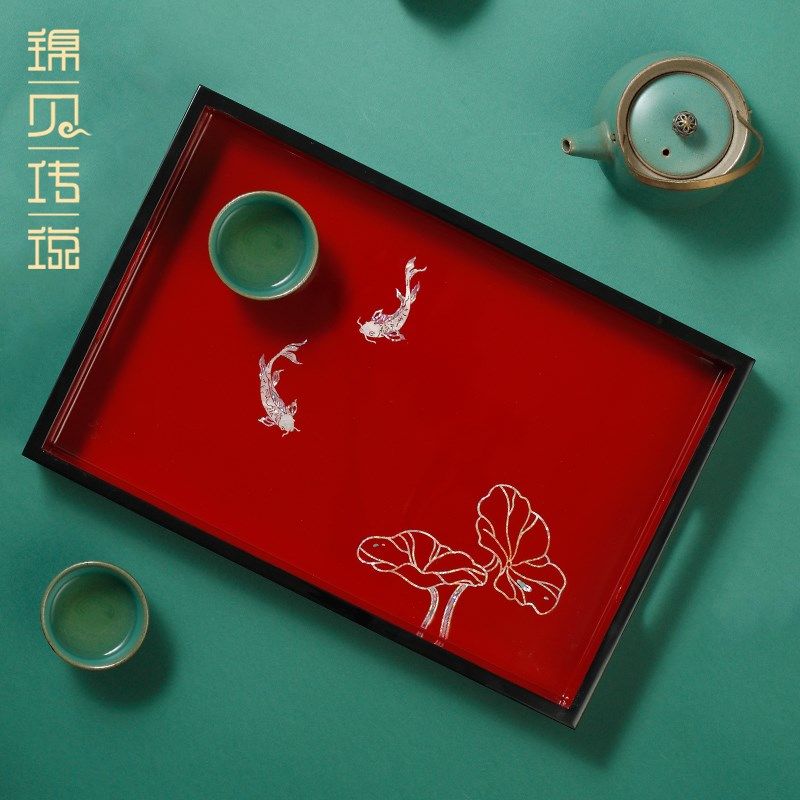 锦贝传说螺钿木茶盘茶壶茶杯长方形托盘零食点心饰品收纳盘糖果盘