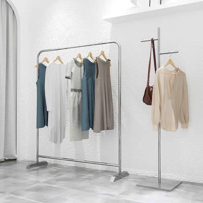 服装店展示架陈列架女装货架侧挂中岛架不锈钢落地式拉丝银挂衣杆