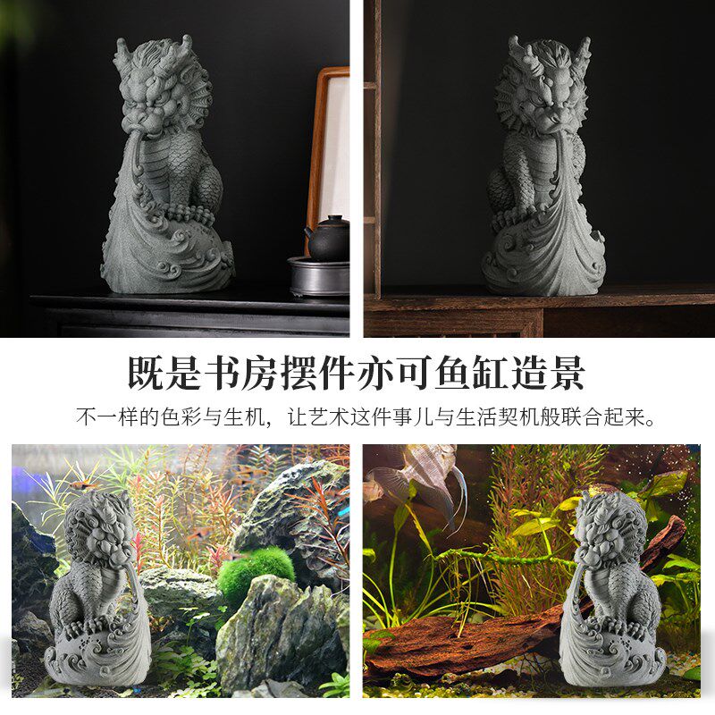 青砂石麒麟摆件家居办公室玄关装饰品桌面博古架摆设瑞兽开业送礼