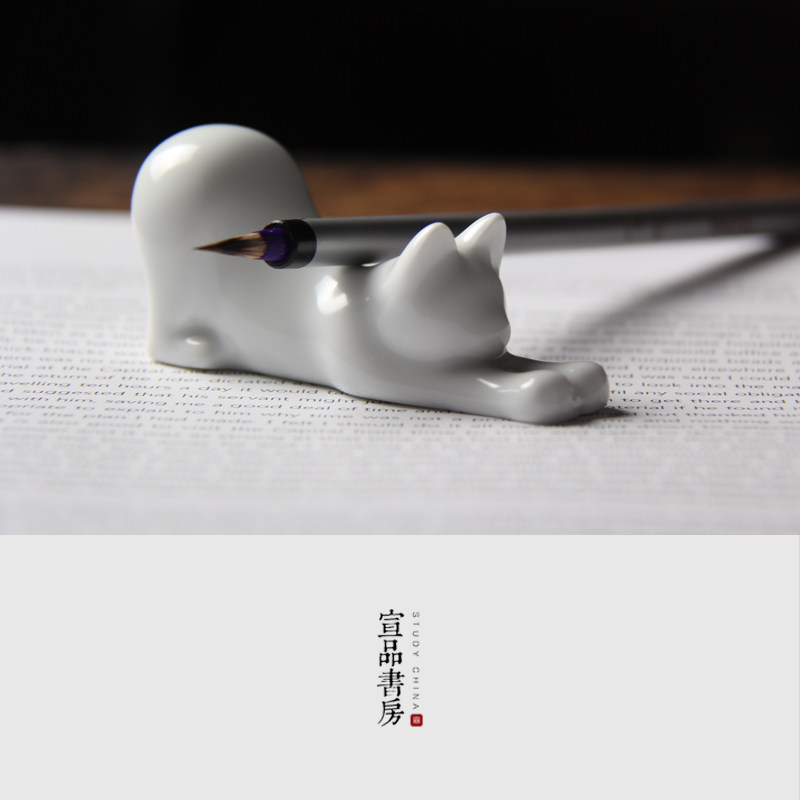 毛笔笔搁景德镇日式陶瓷可爱萌虎笔搁毛笔书法创意摆件笔山笔架笔