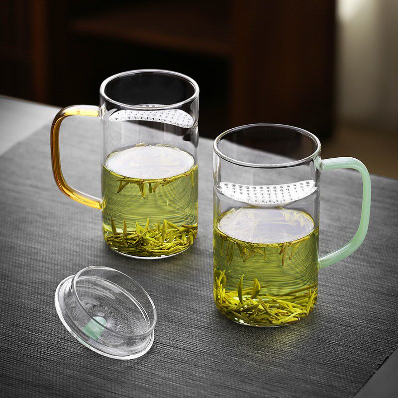 启润绿茶杯专用茶水分离泡茶杯过滤月牙杯玻璃水杯子办公室