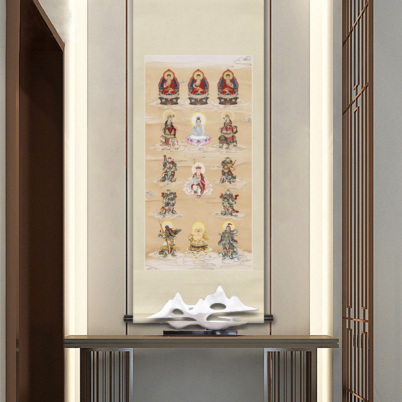 工笔人物国画精品满堂全堂佛菩萨画像玄关书房新中式卷轴画框挂画