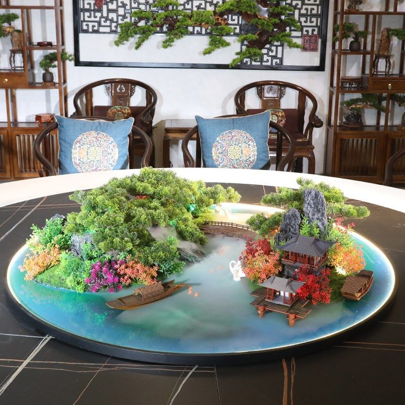 酒店饭店餐厅大圆桌摆件遥控灯光雾化装饰摆台工艺品星级宾馆摆花