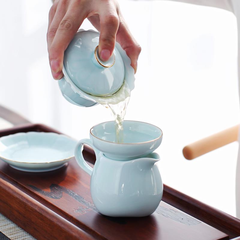 晟窑整套青瓷功夫茶具套装白瓷家用日式简约泡茶盖碗陶瓷茶杯茶壶