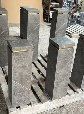 哑光灰色岩板摆件底座入户玄关装饰楼梯转角过道落地石材柱子摆台