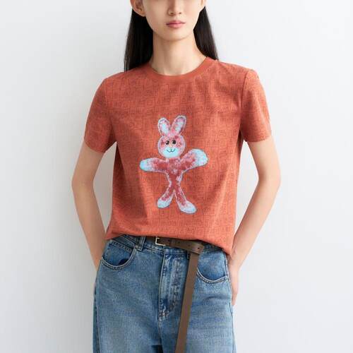 阿玛施新款涂鸦阔版短袖T恤女