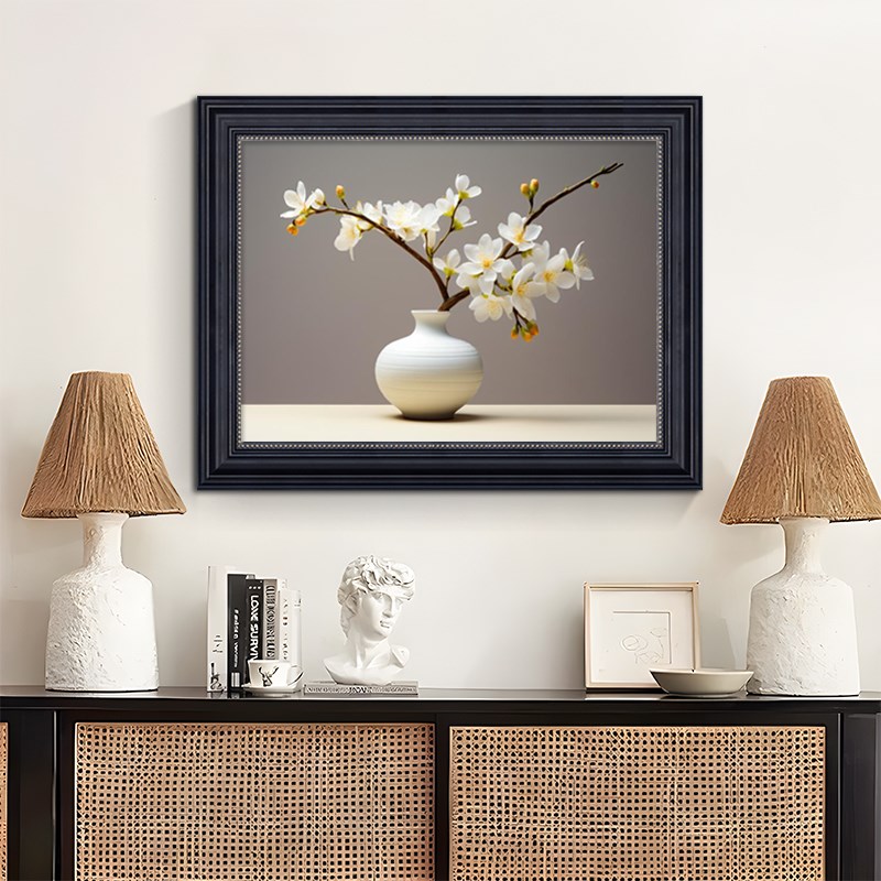 禅意客厅装饰画中古风花卉卧室床头挂画蝴蝶兰法式复古餐厅柜壁画