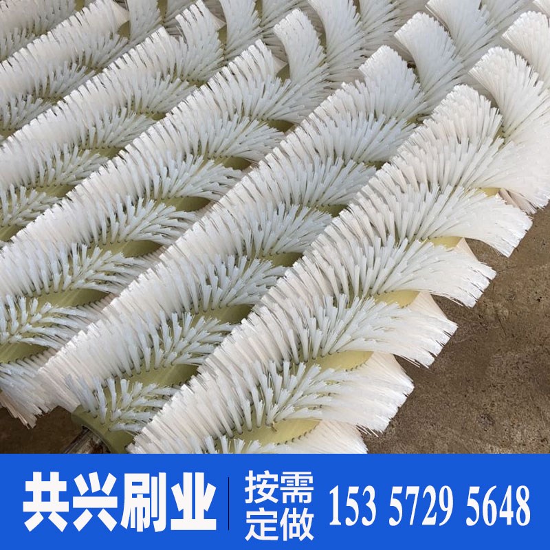 工业机械抛光打蜡带轴马鬃毛刷辊定制V字型辊刷 螺旋型布料清扫刷