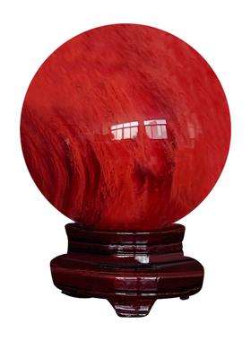 天然红色水晶球摆件红球鸿运当头黄白大小号玻璃球招财家居饰品