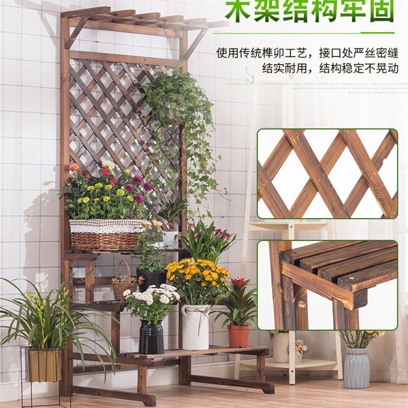 阶梯式实木花架白色蓝色吊兰架D多层阳台花架落地绿萝爬藤架防腐